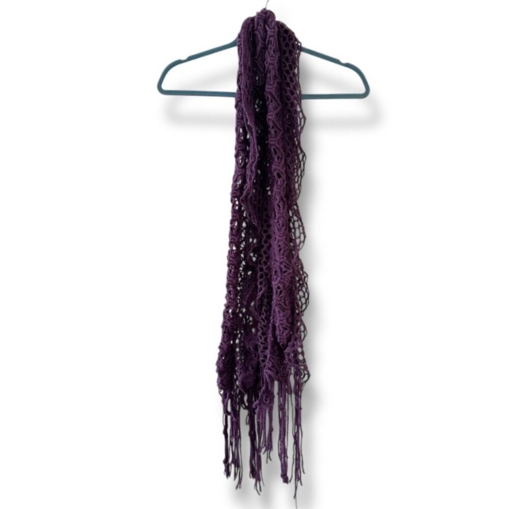 Vintage Y2K Wet Seal Purple Open Knit Metallic Weave Fringed Scarf Girly McBling
